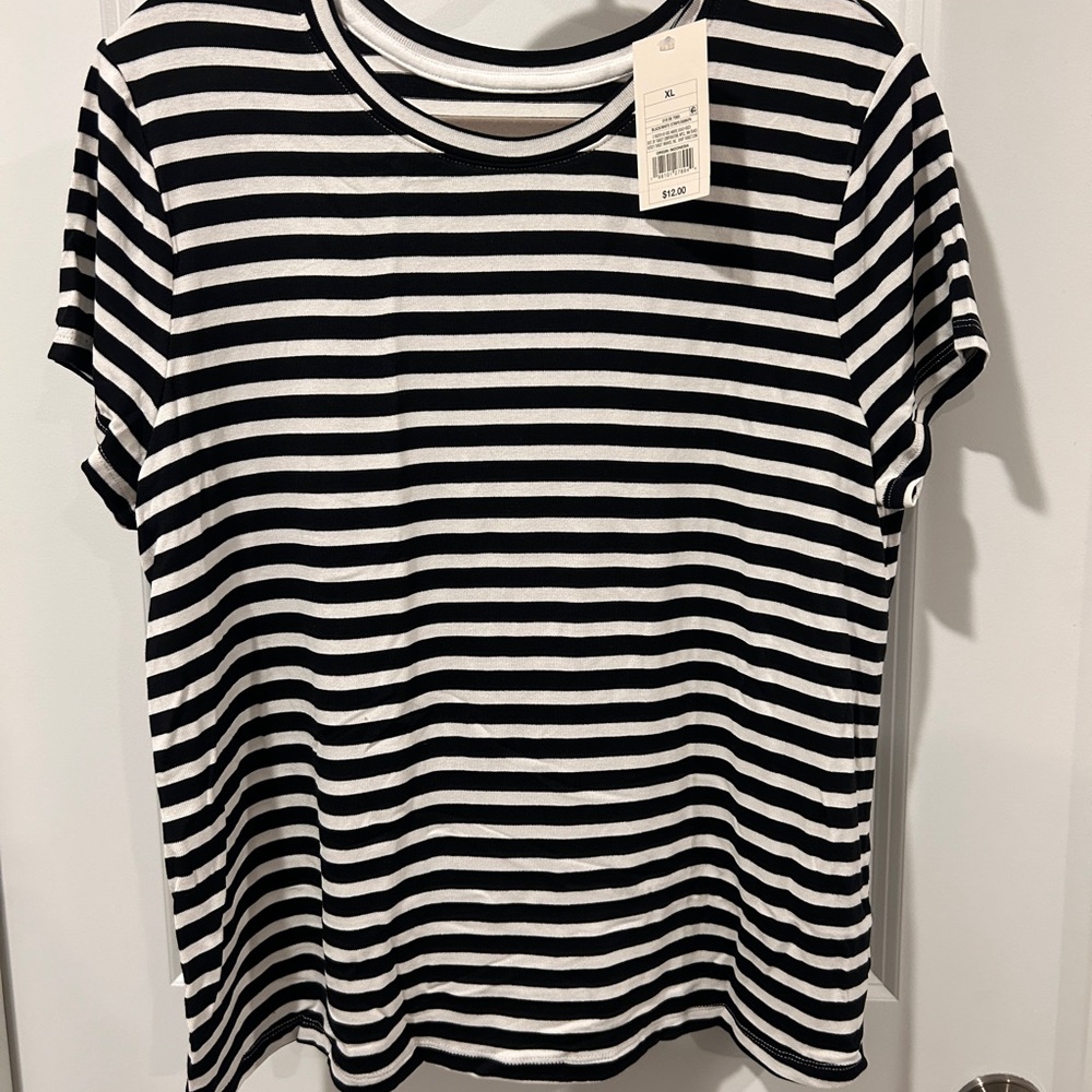 a new day Black and White Striped Short Sleeve Tee